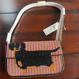 Anthropologie Beaded Dachshund Shoulder Bag - Black and Tan
